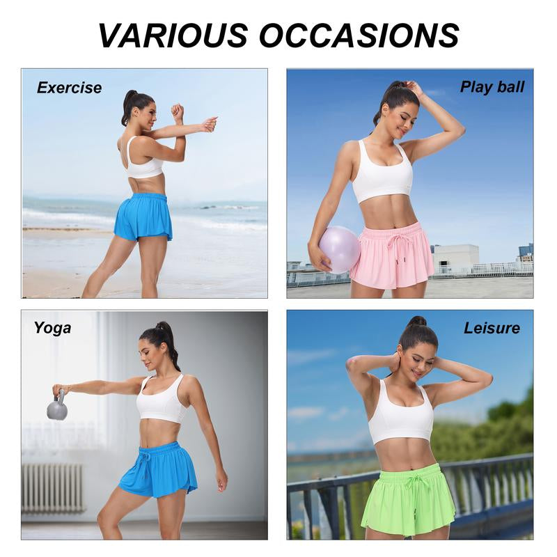 2 in 1 Flowy Sports Shorts for Women Gym Yoga Athletic Running Workout Biker Shorts Tennis Golf Skort Skirt Cute Clothes Casual Lounge Sweat Skirt Summer