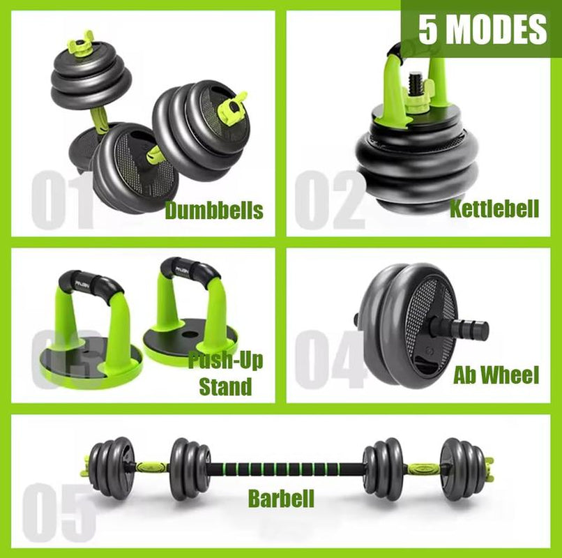Emza Fitness Adjustable Dumbbells, Barbell, Kettlebell, and Push-Up Stand with Upgraded Ab Wheel - Available in 22Lb, 33Lb, 44Lb, 66Lb, and 88Lb (10Kg to 40Kg) - Versatile Home Gym Equipment for Men and Women