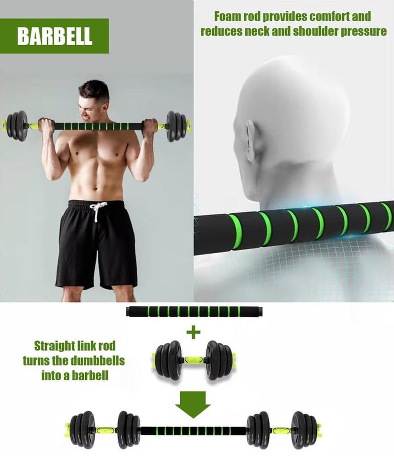 Emza Fitness Adjustable Dumbbells, Barbell, Kettlebell, and Push-Up Stand with Upgraded Ab Wheel - Available in 22Lb, 33Lb, 44Lb, 66Lb, and 88Lb (10Kg to 40Kg) - Versatile Home Gym Equipment for Men and Women