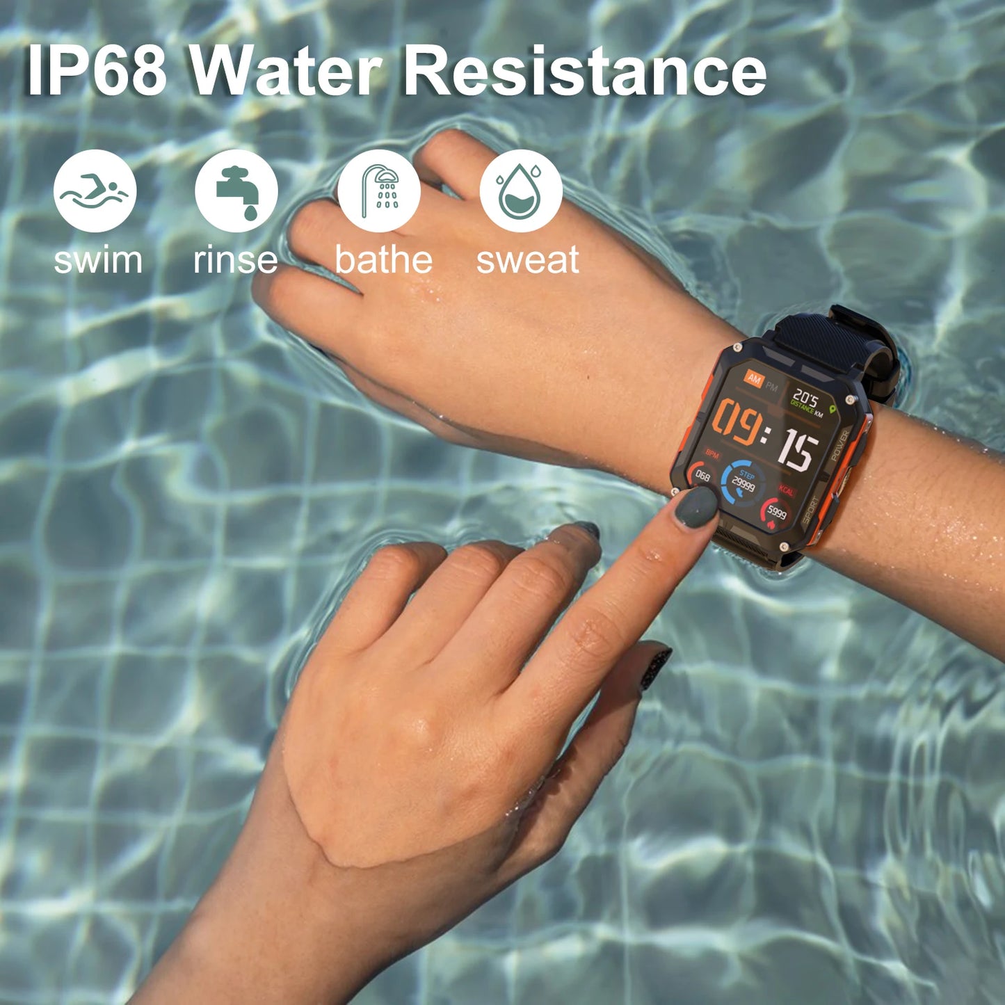 C20 Pro Smart Watch for Men with Voice Assistant, Bluetooth Wireless Calling, Business and Outdoor Sports Features, IP68 Waterproof, Compatible with Android and iOS