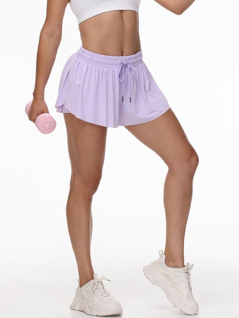 2 in 1 Flowy Sports Shorts for Women Gym Yoga Athletic Running Workout Biker Shorts Tennis Golf Skort Skirt Cute Clothes Casual Lounge Sweat Skirt Summer