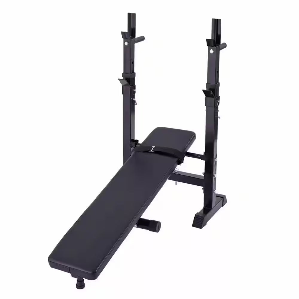 Black Adjustable Folding Multifunctional Workout Station Adjustable Workout Bench with Squat Rack