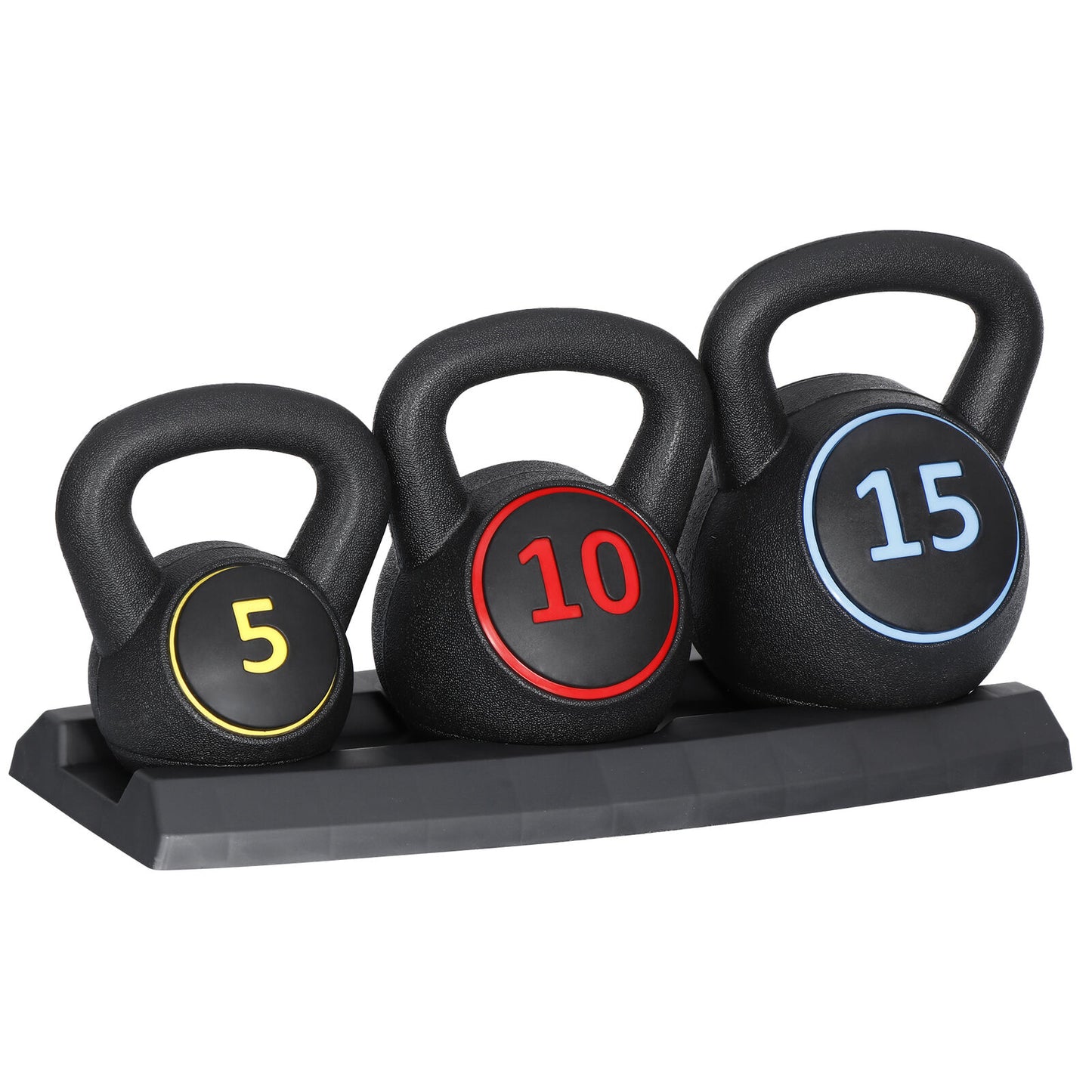 3-Piece Kettlebell Set with Storage Rack 5Lb 10Lb 15Lb Weight for Home Gym
