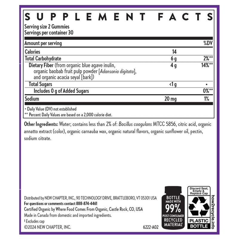 New Chapter Fiber Gummy Adult for Adults, up to 8G Plant-Based Prebiotic Fiber for Digestive Health - 60Ct