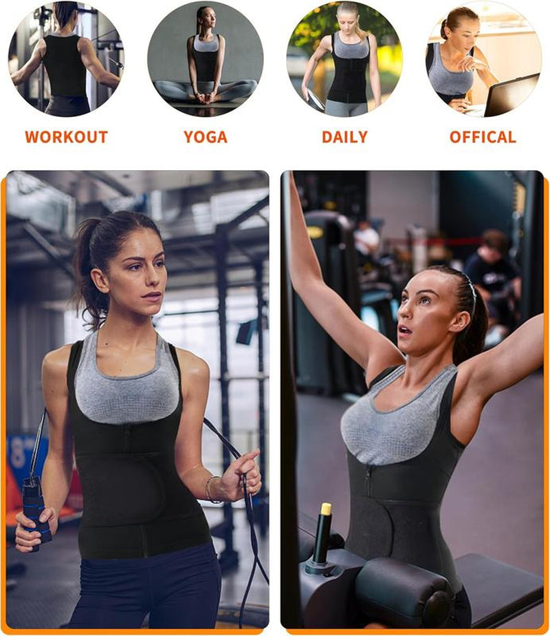 Women'S Adjustable Velcro Sauna Tank Top, Tummy Control Shapewear Sleeveless Sauna Suit Waist Trainer Vest Shirt for Women, Workout Gym Exercise Clothing, Gym Clothes, Gym Wear, Fajas Para Mujer, Women Sportswear Activewear Womenswear Athletic