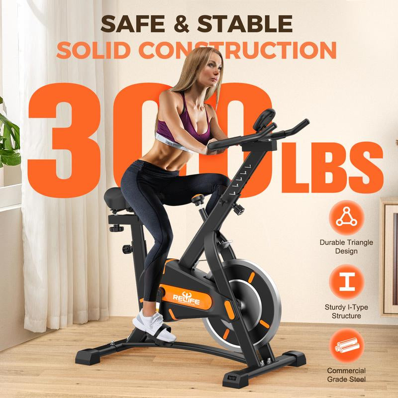 Indoor Cycling Bike Exercise Bike with LCD Monitor RELIFE REBUILD YOUR LIFE Adjustable Stationary Bike for Home Gym Cardio Workout Training Machine