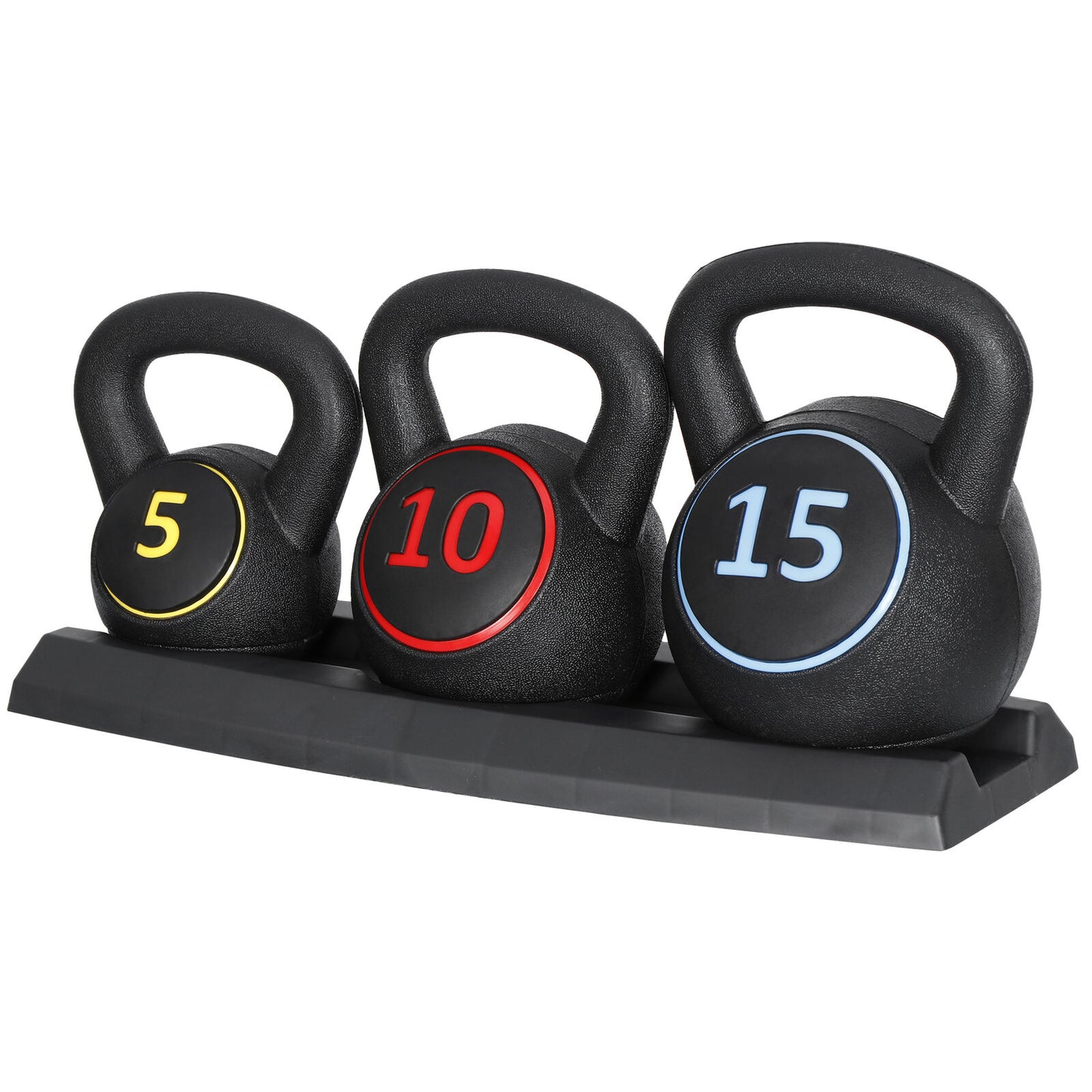 3-Piece Kettlebell Set with Storage Rack 5Lb 10Lb 15Lb Weight for Home Gym