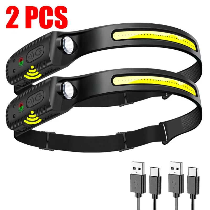 USB Rechargeable LED Sensor Headlamp XPE+COB Headlight Led Head Torch Outdoors Camping Search Light Head Flashlight for Running Walking