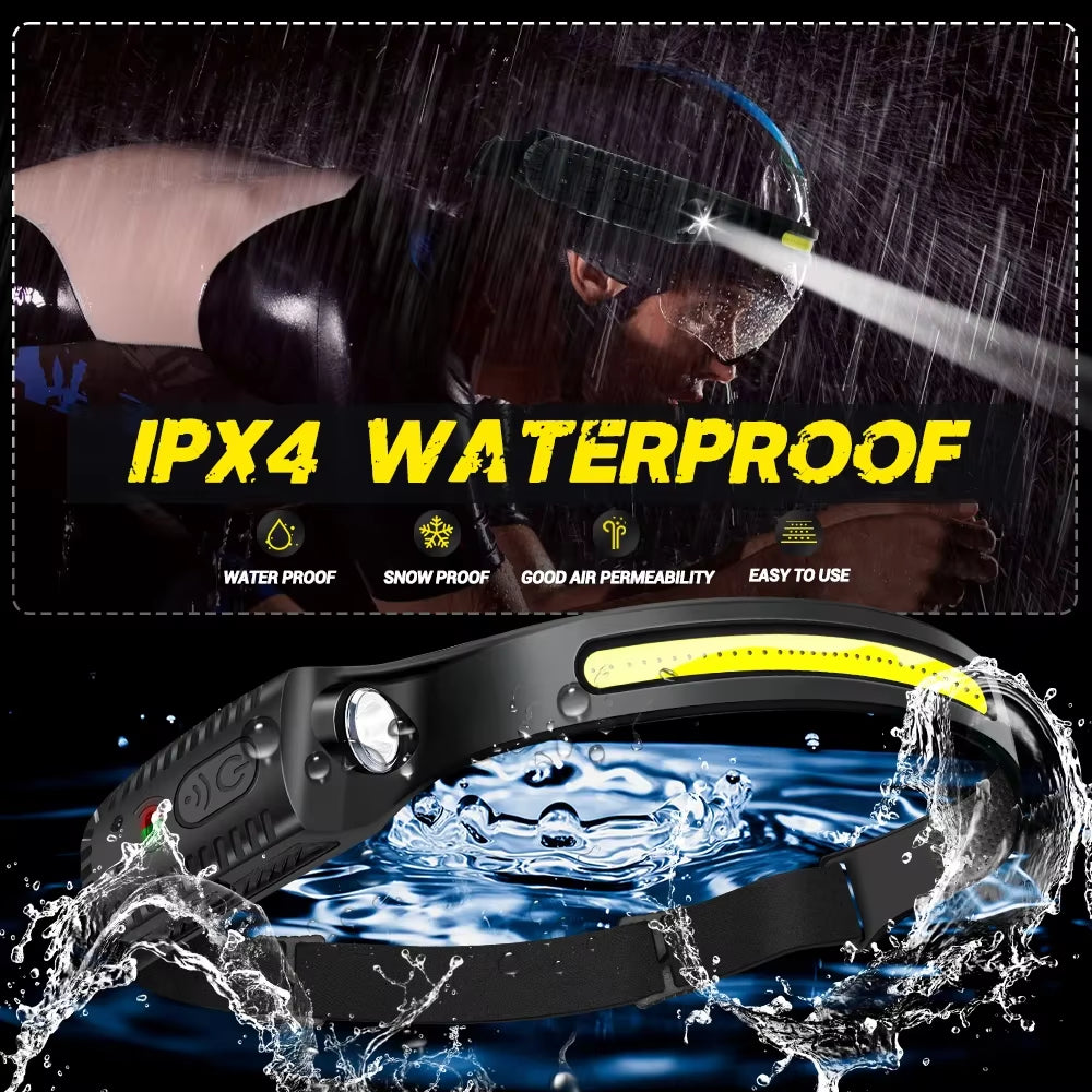 USB Rechargeable LED Sensor Headlamp XPE+COB Headlight Led Head Torch Outdoors Camping Search Light Head Flashlight for Running Walking