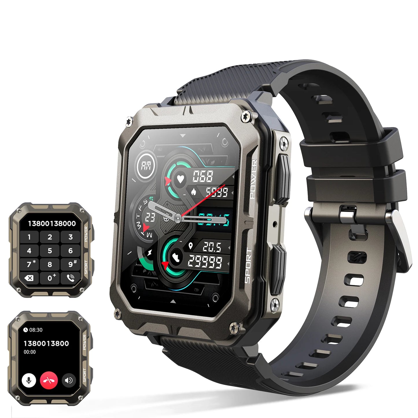 C20 Pro Smart Watch for Men with Voice Assistant, Bluetooth Wireless Calling, Business and Outdoor Sports Features, IP68 Waterproof, Compatible with Android and iOS