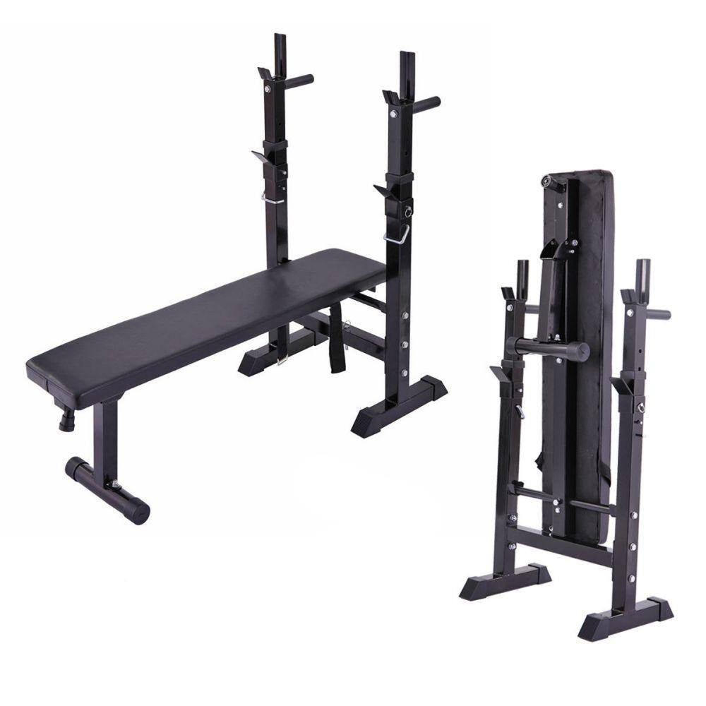 Black Adjustable Folding Multifunctional Workout Station Adjustable Workout Bench with Squat Rack