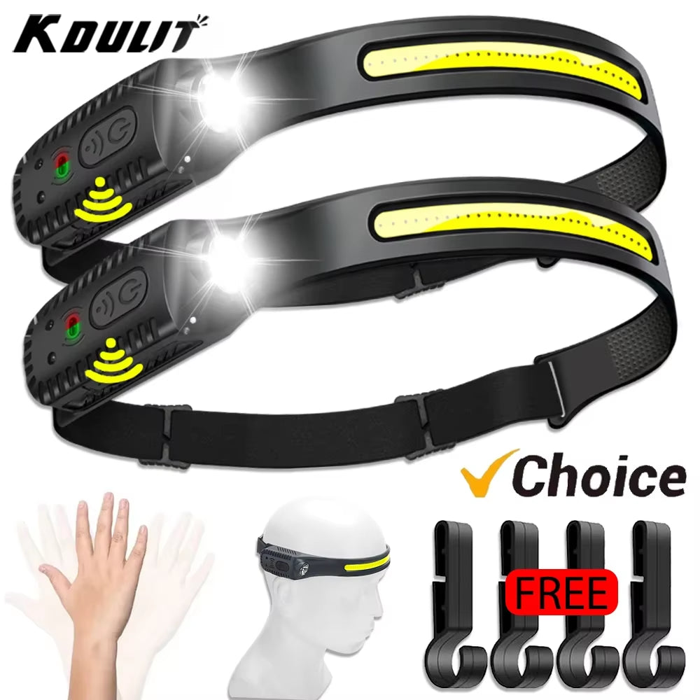 USB Rechargeable LED Sensor Headlamp XPE+COB Headlight Led Head Torch Outdoors Camping Search Light Head Flashlight for Running Walking