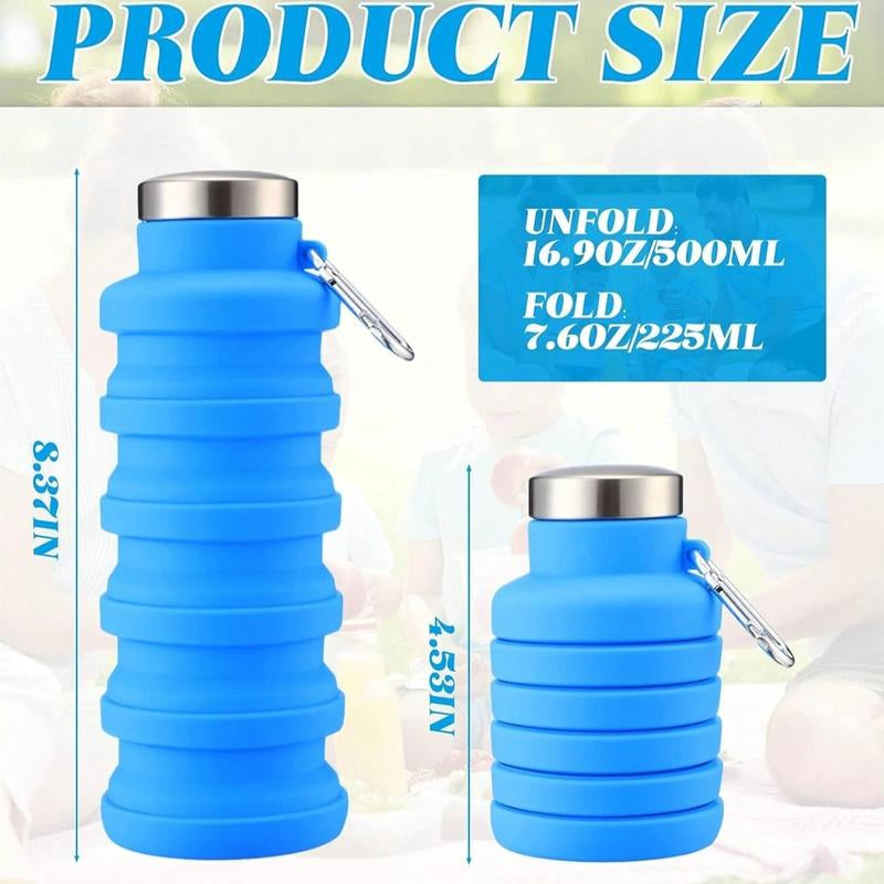 Collapsible Silicone Water Bottle with Carabiner - 17oz Large Capacity Lightweight Drinkware
