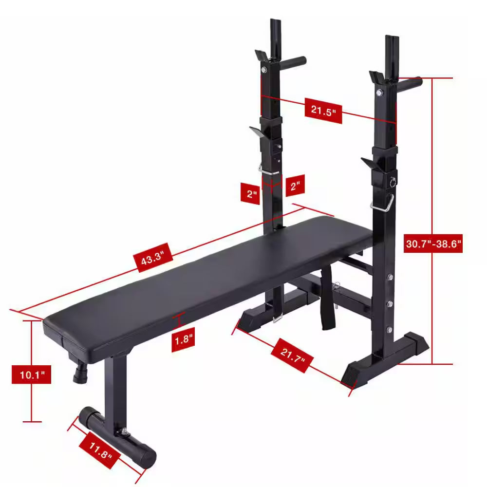 Black Adjustable Folding Multifunctional Workout Station Adjustable Workout Bench with Squat Rack
