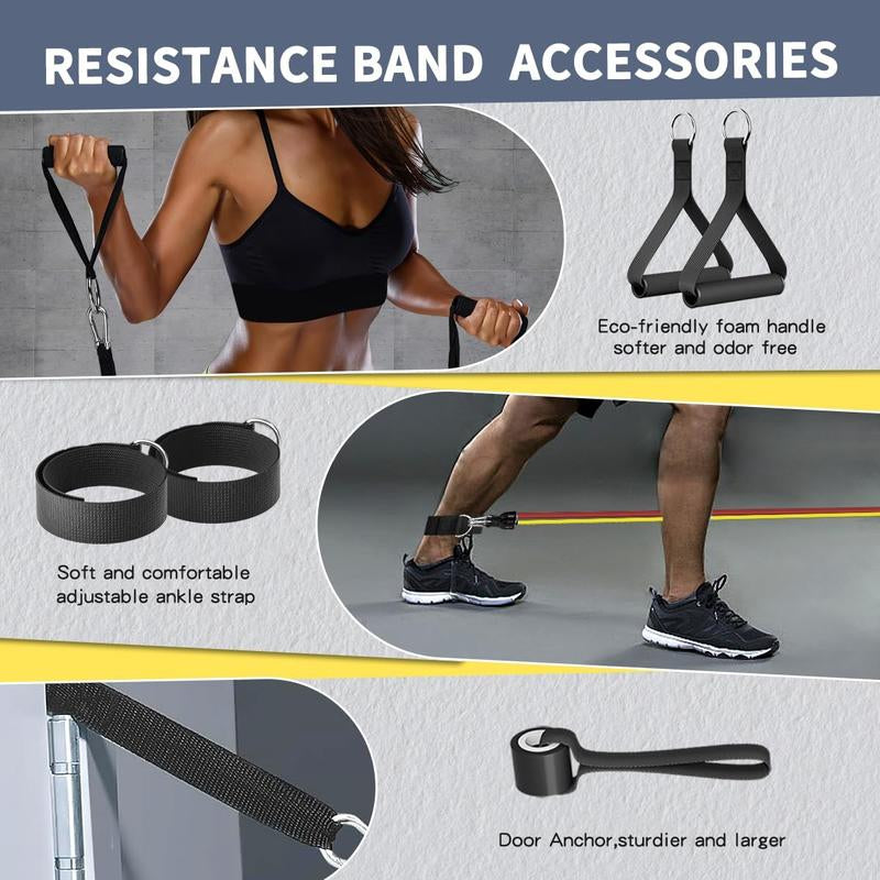 Exercise Bands,Resistance Bands with Handle,Work Out Bands with Handles,Home Gym Equipment Workout Bands for Full-Body Toning Molar Hand Grip Strengthener Trainer Exerciser Stretching Gear Dealsforyoudays