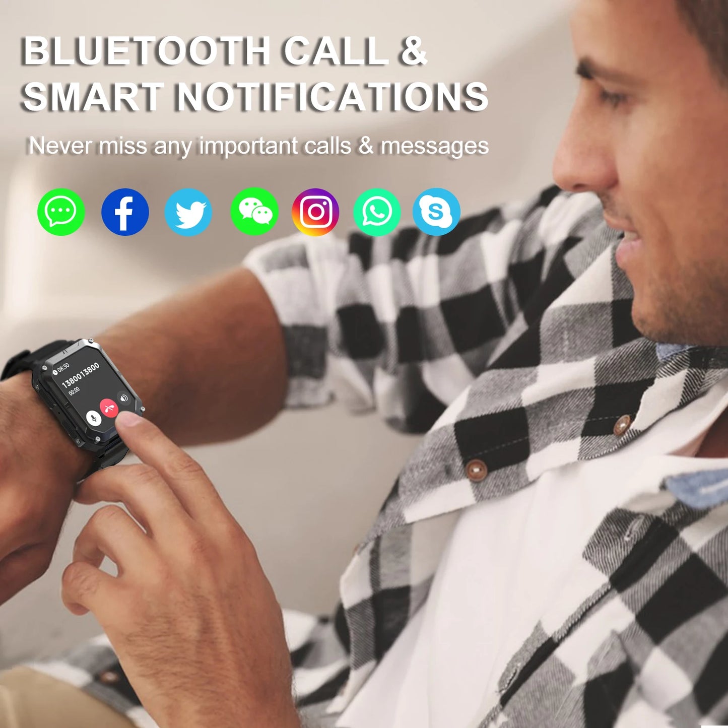 C20 Pro Smart Watch for Men with Voice Assistant, Bluetooth Wireless Calling, Business and Outdoor Sports Features, IP68 Waterproof, Compatible with Android and iOS