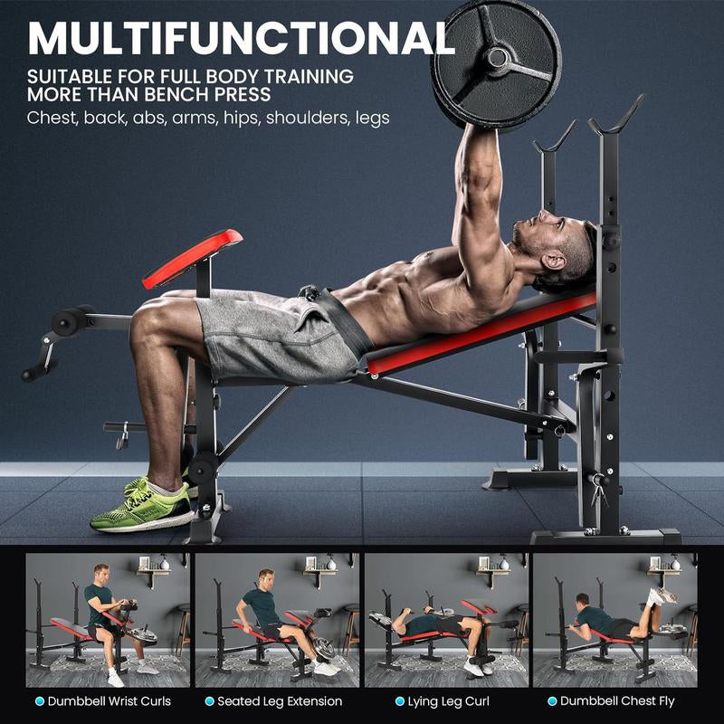600Lbs Adjustable Olympic Weight Bench Set with Preacher Curl and Leg Developer - Multifunctional Incline Bench Press for Full Body Workouts