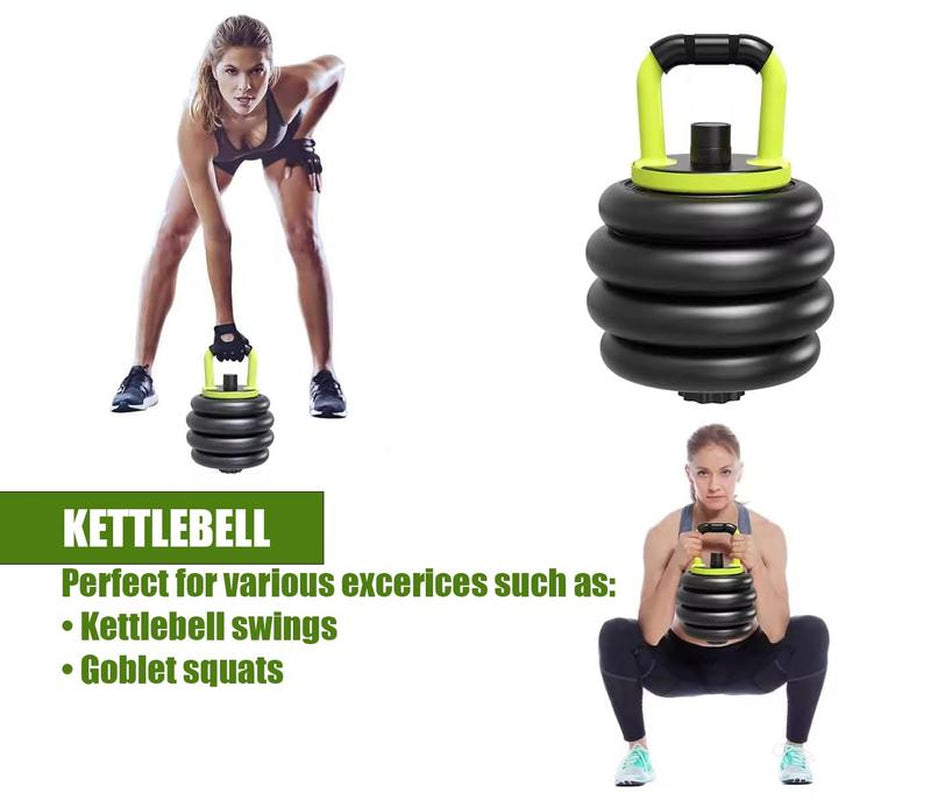 Emza Fitness Adjustable Dumbbells, Barbell, Kettlebell, and Push-Up Stand with Upgraded Ab Wheel - Available in 22Lb, 33Lb, 44Lb, 66Lb, and 88Lb (10Kg to 40Kg) - Versatile Home Gym Equipment for Men and Women
