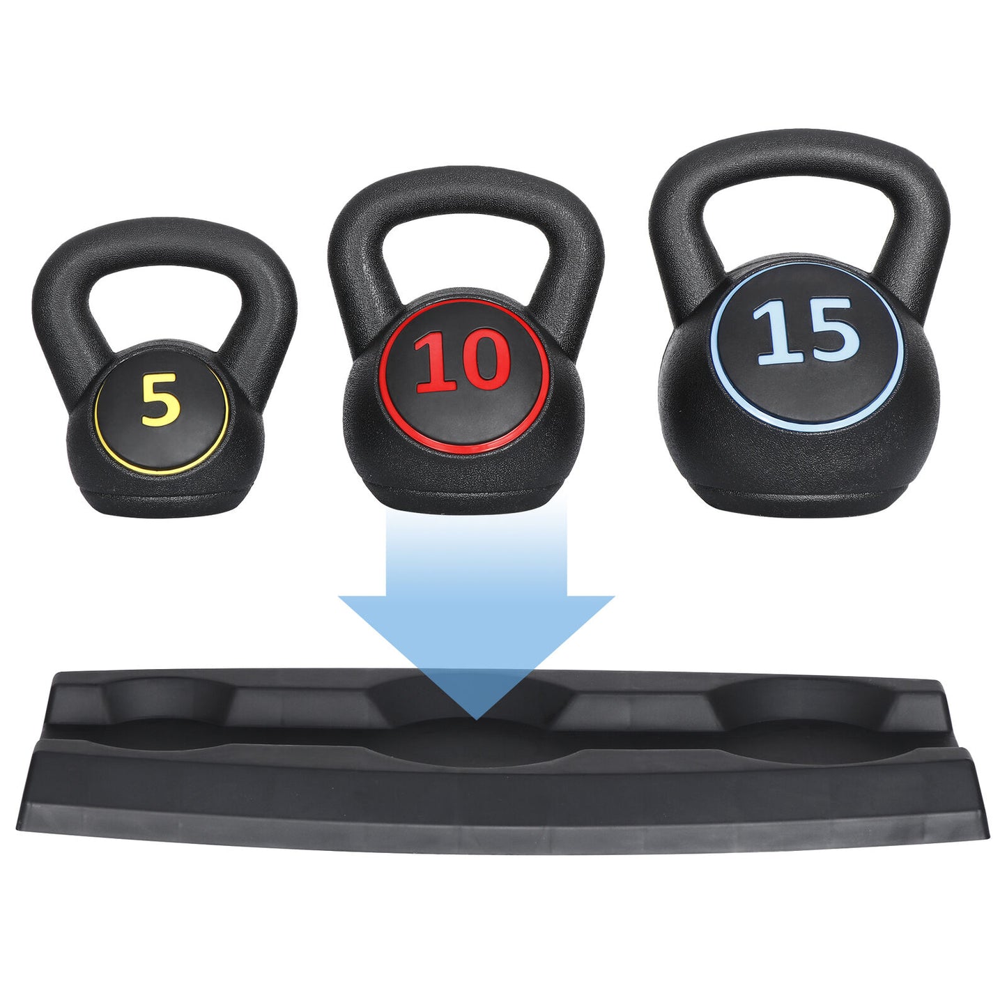 3-Piece Kettlebell Set with Storage Rack 5Lb 10Lb 15Lb Weight for Home Gym