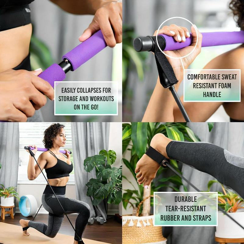 Portable Pilates Bar Kit, 7 Counts/Set Pilates Bar & Jump Rope & Resistance Band & Storage Bag & Training Guide & Training Chart, Multifunctional Home Gym Kit