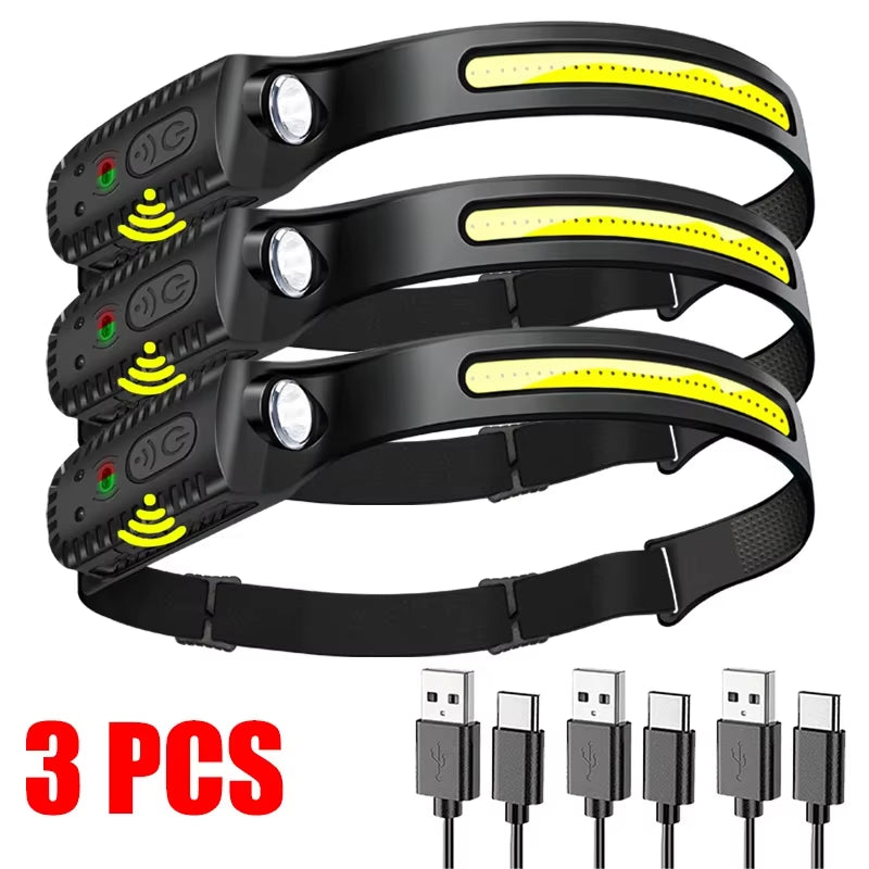 USB Rechargeable LED Sensor Headlamp XPE+COB Headlight Led Head Torch Outdoors Camping Search Light Head Flashlight for Running Walking