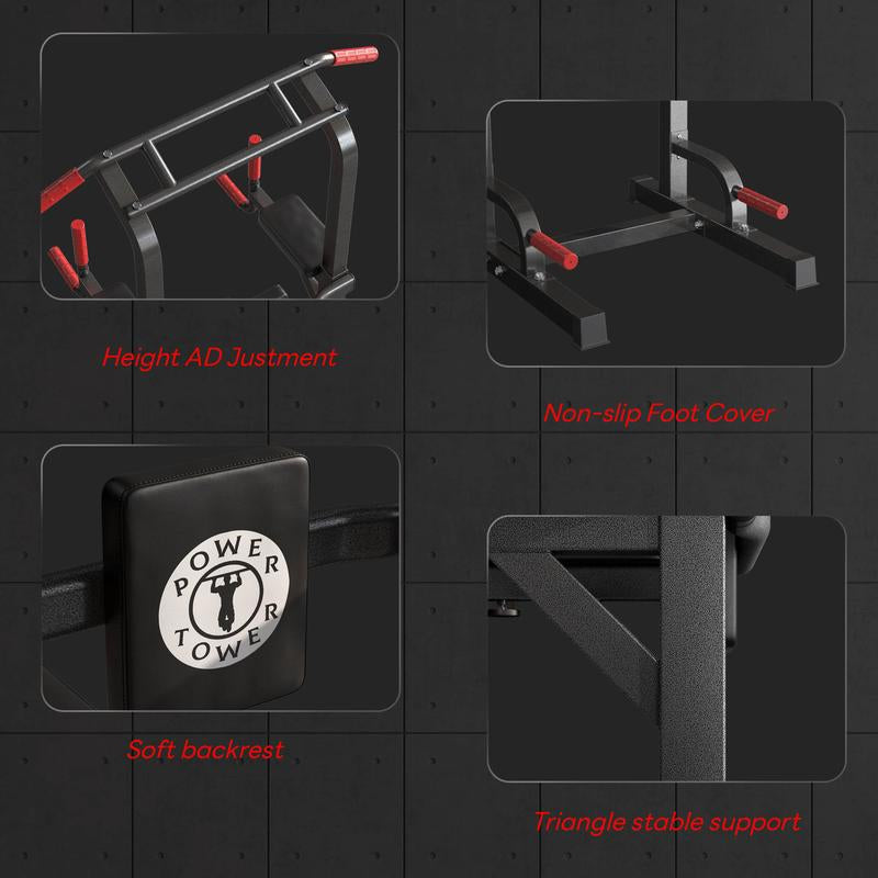 500 lb Capacity Adjustable Power Tower with Pull-Up Bar, Dip Stand, and 5-in-1 Strength Training Home Gym for All Skill Levels