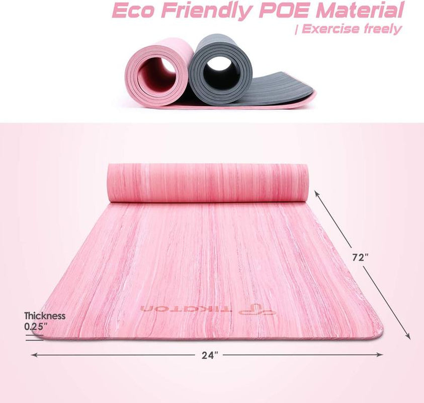 Tikaton 【Hot Yoga Mat Eco Friendly】High Density, Lasting Rebound POE Yoga Mat Exercise & Fitness Mat with Carrying Strap, 1/4 Inch, 72"L X 24"W Yoga