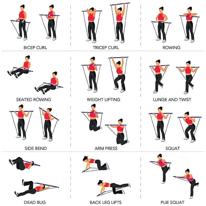 Portable Pilates Bar Kit, 7 Counts/Set Pilates Bar & Jump Rope & Resistance Band & Storage Bag & Training Guide & Training Chart, Multifunctional Home Gym Kit