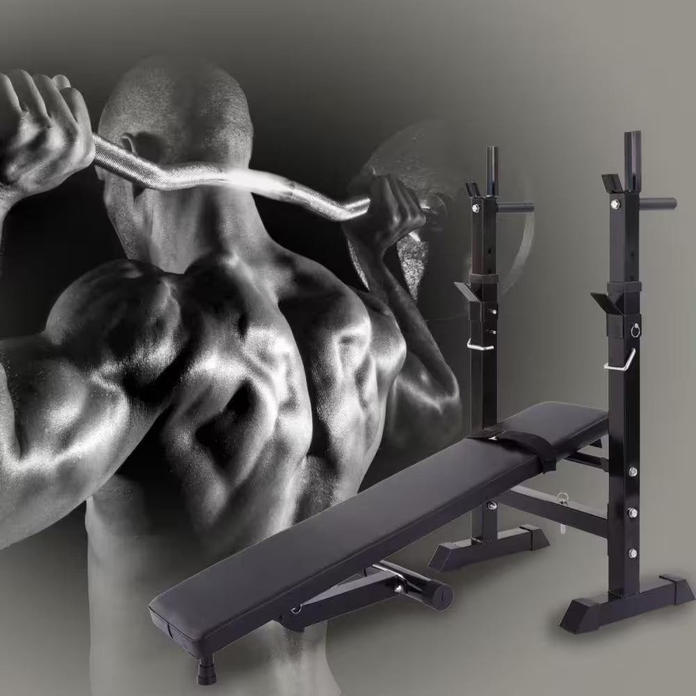 Black Adjustable Folding Multifunctional Workout Station Adjustable Workout Bench with Squat Rack