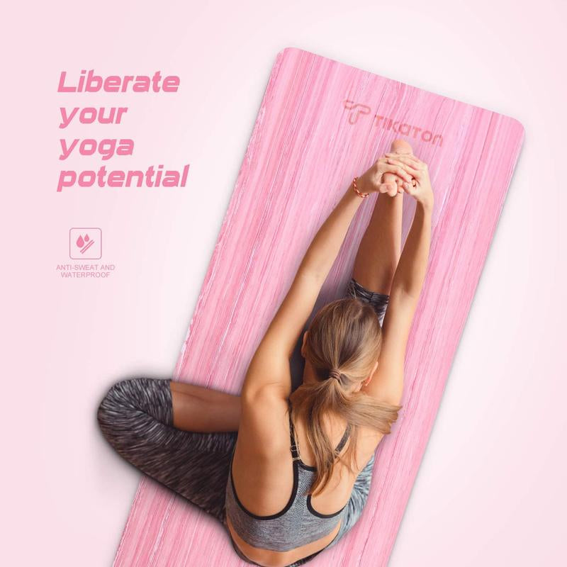 Tikaton 【Hot Yoga Mat Eco Friendly】High Density, Lasting Rebound POE Yoga Mat Exercise & Fitness Mat with Carrying Strap, 1/4 Inch, 72"L X 24"W Yoga