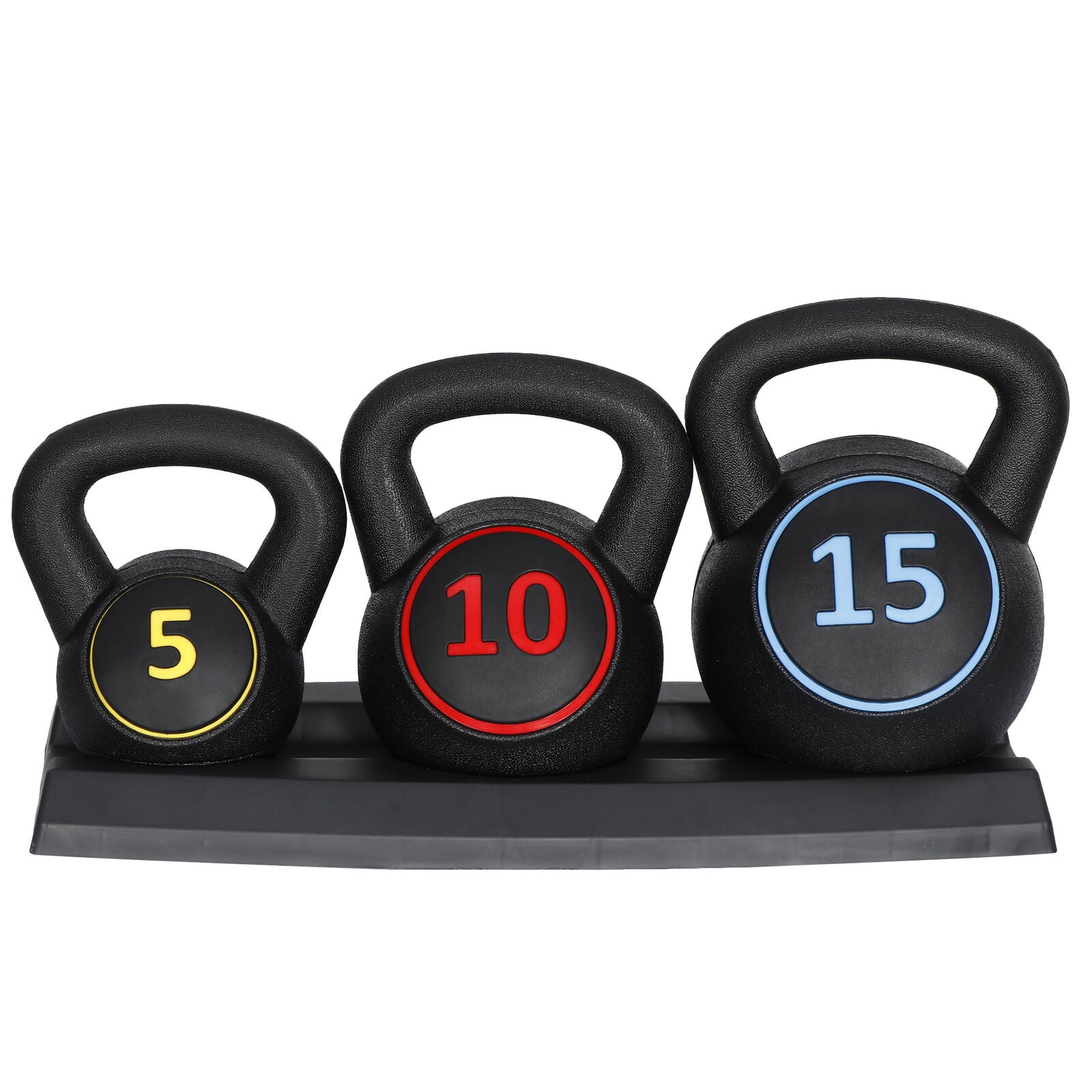 3-Piece Kettlebell Set with Storage Rack 5Lb 10Lb 15Lb Weight for Home Gym