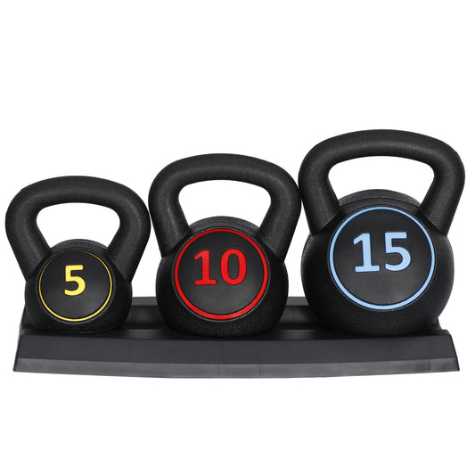 3-Piece Kettlebell Set with Storage Rack 5Lb 10Lb 15Lb Weight for Home Gym