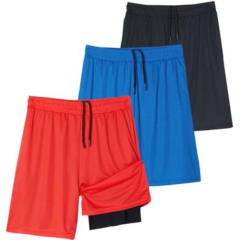 Real Essentials Men's 2-in-1 Dry-Fit 7" Running Workout Gym Shorts with Compression Liner - 3 Pack (Big & Tall Available)