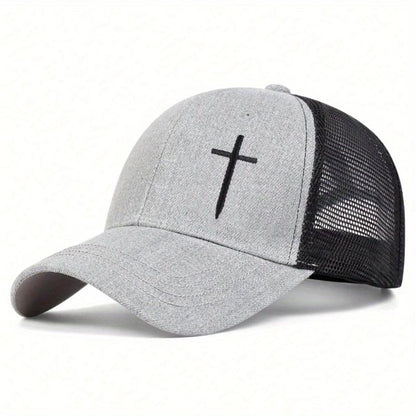 Men Arrow Cross Embroidered Baseball Cap Mesh Hat Outdoor Sport Adjustable Sunscreen Leisure Hat Spring Autumn Travel Tourism Beach Vacation