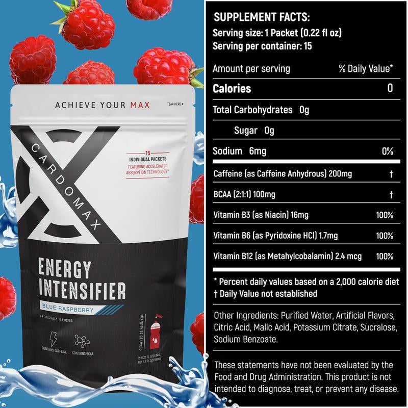 Cardomax Hydromax Hydration Sticks – Blue Raspberry – Liquid Electrolyte Drink Mix with Sodium, Potassium & Magnesium – Supports Hydration, Endurance & Recovery – Sugar-Free, Dye-Free, Naturally Flavored – 15 Single-Serve Packs