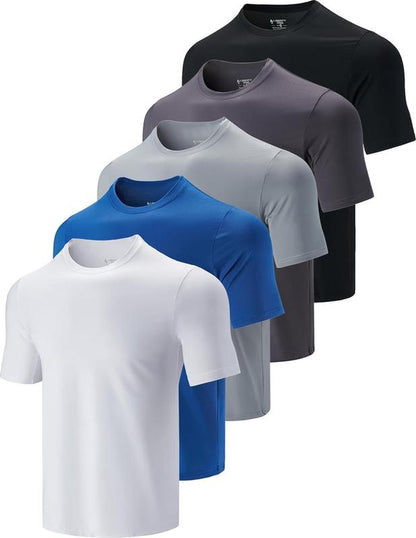 5 Pack Men’S Quick Dry Athletic T-Shirts – Crew Neck Short Sleeve Workout Tops for Running, Gym, Training, Sports & Daily Wear