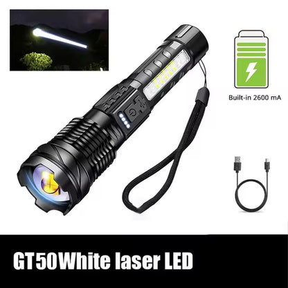 Powerful XHP50 LED Flashlight Waterproof 18650 Torch with Side Light 7 Modes Camping Outdoors Lantern USB Rechargeable Zoom Lamp