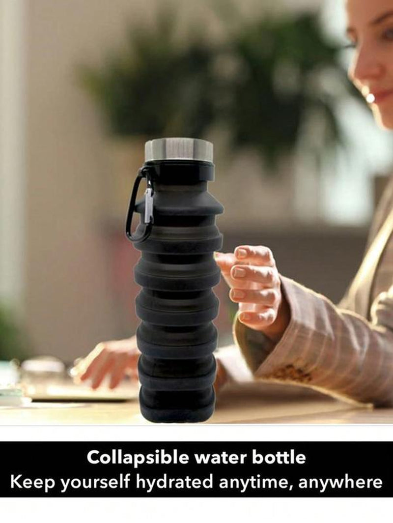 Collapsible Silicone Water Bottle with Carabiner - 17oz Large Capacity Lightweight Drinkware