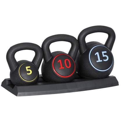 3-Piece Kettlebell Set with Storage Rack 5Lb 10Lb 15Lb Weight for Home Gym