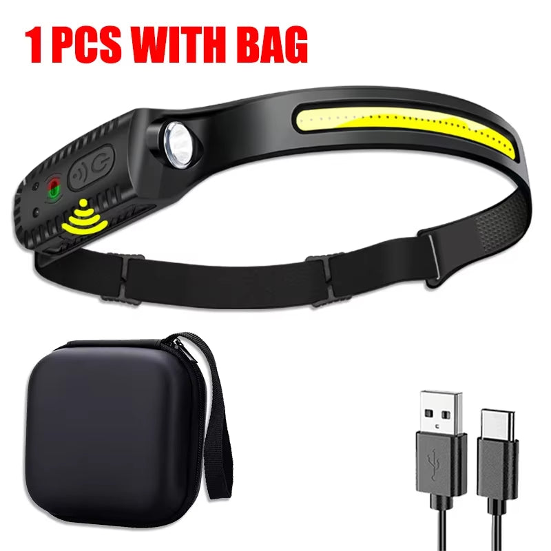 USB Rechargeable LED Sensor Headlamp XPE+COB Headlight Led Head Torch Outdoors Camping Search Light Head Flashlight for Running Walking