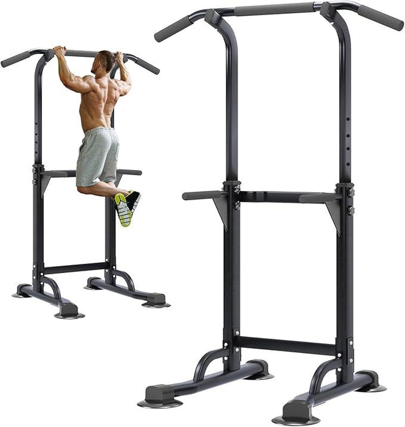 【Deals for You】Power Tower Dip Station Pull up Bar 32.3' H-Shaped Base Height Adjustable 330Lbs Multi-Level Suction Cups 10 Levels for Home Fitness Use