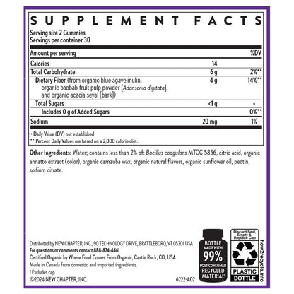 New Chapter Fiber Gummy Adult for Adults, up to 8G Plant-Based Prebiotic Fiber for Digestive Health - 60Ct