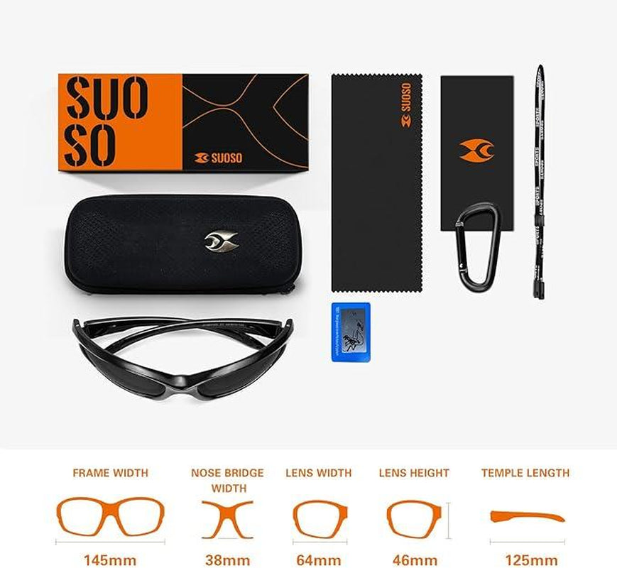 SUOSO Polarized Sports Sunglasses for Men and Women – UV400 Protection Wrap-Around Goggles for Fishing, Driving, and Cycling – Lightweight TR90 Frame