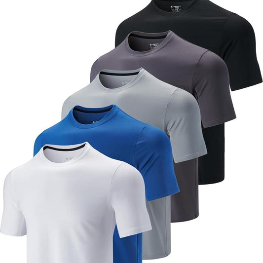 5 Pack Men’S Quick Dry Athletic T-Shirts – Crew Neck Short Sleeve Workout Tops for Running, Gym, Training, Sports & Daily Wear