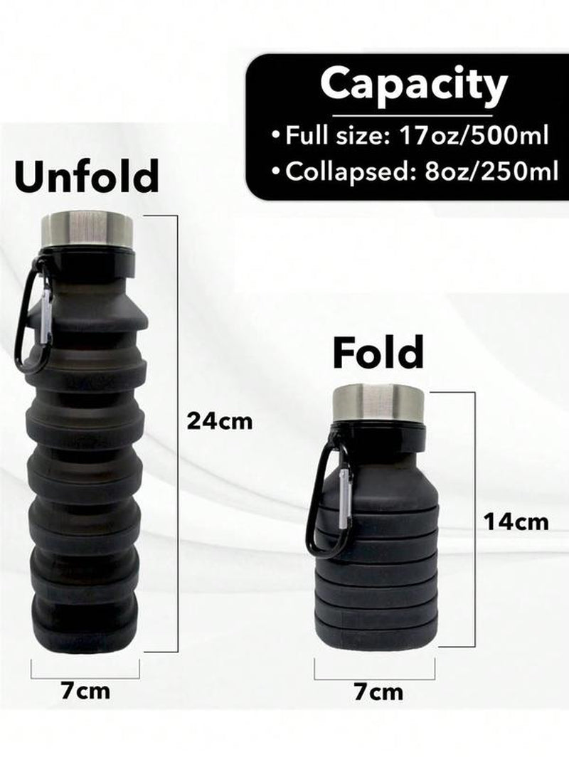 Collapsible Silicone Water Bottle with Carabiner - 17oz Large Capacity Lightweight Drinkware