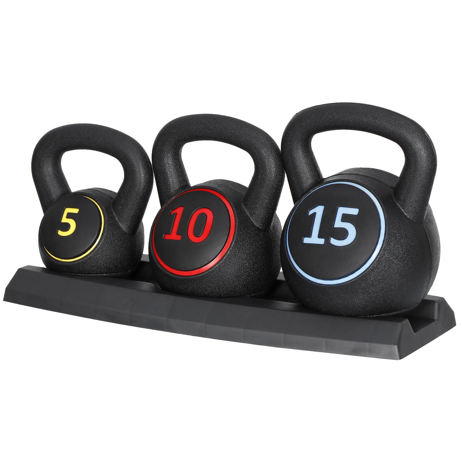 3-Piece Kettlebell Set with Storage Rack 5Lb 10Lb 15Lb Weight for Home Gym