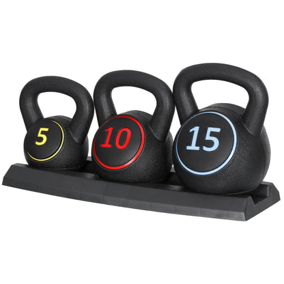 3-Piece Kettlebell Set with Storage Rack 5Lb 10Lb 15Lb Weight for Home Gym