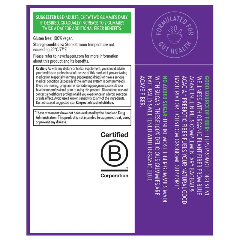 New Chapter Fiber Gummy Adult for Adults, up to 8G Plant-Based Prebiotic Fiber for Digestive Health - 60Ct