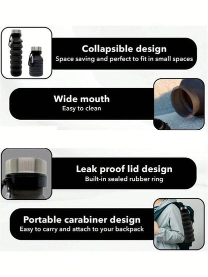 Collapsible Silicone Water Bottle with Carabiner - 17oz Large Capacity Lightweight Drinkware