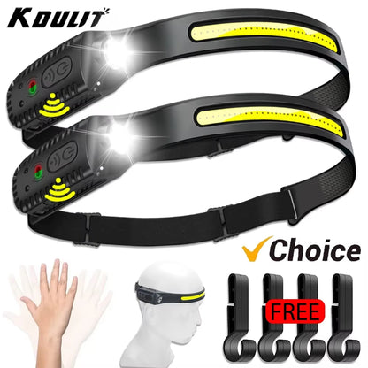 USB Rechargeable LED Sensor Headlamp XPE+COB Headlight Led Head Torch Outdoors Camping Search Light Head Flashlight for Running Walking